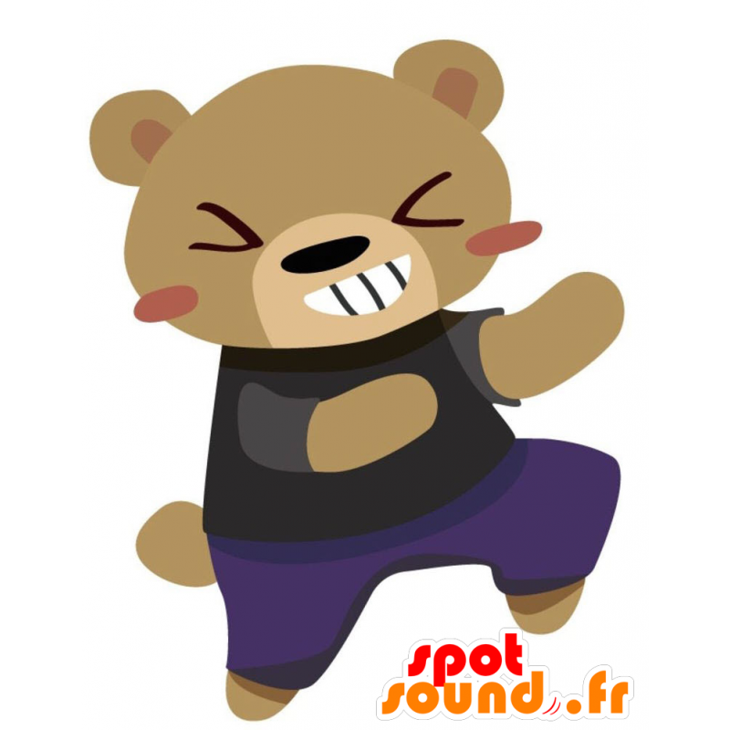Mascota del oso de color marrón con un vestido morado y negro - MASFR028764 - Mascotte 2D / 3D