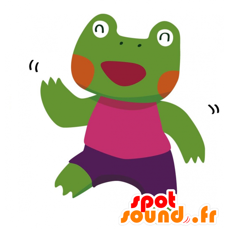 Green frog mascot with a colorful outfit - MASFR028765 - 2D / 3D mascots
