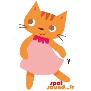 Orange kat maskot klædt i en lyserød kjole - Spotsound maskot