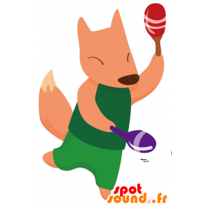 Pomarańczowy maskotka lisa ubrany na zielono - MASFR028767 - 2D / 3D Maskotki