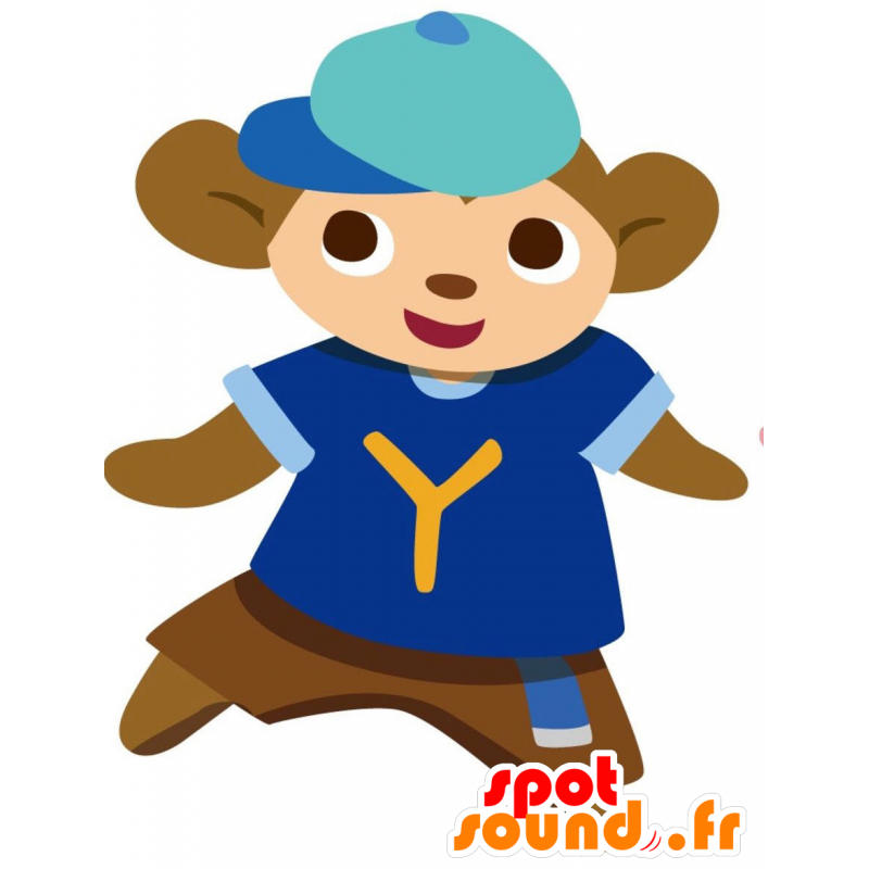 Mascotte de singe marron avec un maillot de sport bleu - MASFR028769 - Mascottes 2D/3D