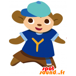 Brown monkey mascot with a blue sports jersey - MASFR028769 - 2D / 3D mascots