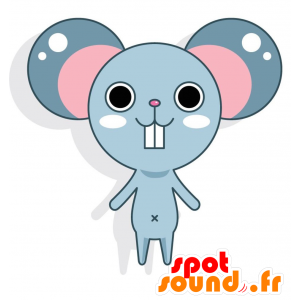 Azul y rosado de la mascota del ratón con grandes orejas - MASFR028771 - Mascotte 2D / 3D