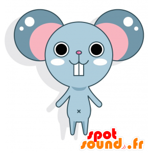 Blauw en roze mascotte muis met grote oren - MASFR028771 - 2D / 3D Mascottes