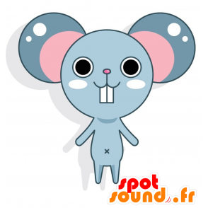 Azul y rosado de la mascota del ratón con grandes orejas - MASFR028771 - Mascotte 2D / 3D