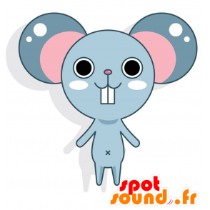 Mascotte de souris bleue et rose avec de grandes oreilles - MASFR028771 - Mascottes 2D/3D