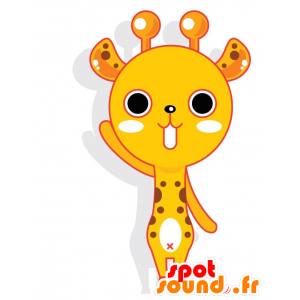 Mascota jirafa amarilla y blanca con tareas marrones - MASFR028775 - Mascotte 2D / 3D