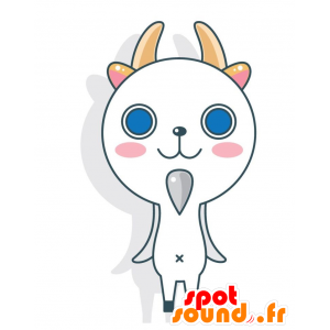 Bílá kočka maskot s rohy. maskot kozel - MASFR028776 - 2D / 3D Maskoti