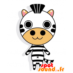 Maskotti mustavalkoinen Zebra isolla pyöreä pää - MASFR028778 - Mascottes 2D/3D