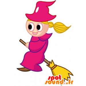 Mascota de la bruja con un sombrero y un vestido de color rosa - MASFR028781 - Mascotte 2D / 3D