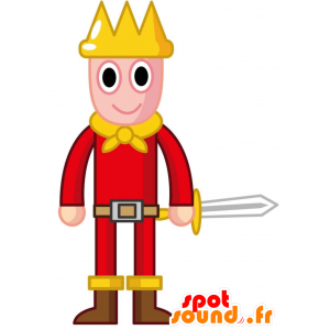 Kongen maskot kledd i rødt og gult, med en krone - MASFR028783 - 2D / 3D Mascots