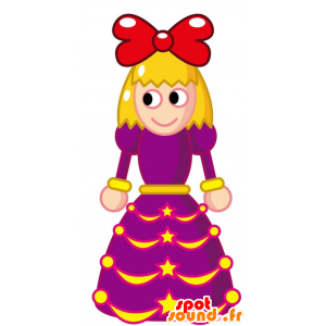 紫色のドレスを着たマスコットブロンドの女の子-MASFR028786-2D / 3Dマスコット
