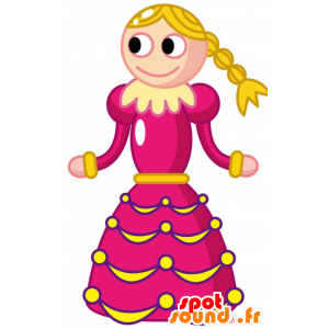Blond princezna maskot oblečená v růžových šatech - MASFR028788 - 2D / 3D Maskoti
