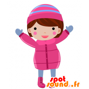 Mascotte de fillette avec un manteau et un bonnet - MASFR028798 - Mascottes 2D/3D