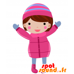 Mascotte de fillette avec un manteau et un bonnet - MASFR028798 - Mascottes 2D/3D