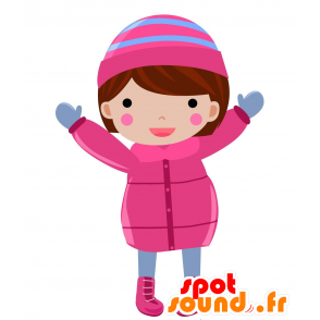 κορίτσι μασκότ με ένα παλτό και καπέλο - MASFR028798 - 2D / 3D Μασκότ