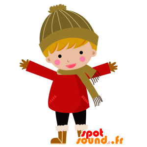 冬の装いに身を包んだ小さな男の子のマスコット-MASFR028799-2D / 3Dマスコット