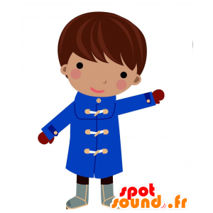 長い青いコートを着たマスコットの小さな男の子-MASFR028800-2D / 3Dマスコット