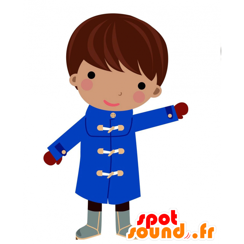 Ragazzo mascotte vestita di un lungo cappotto blu - MASFR028800 - Mascotte 2D / 3D