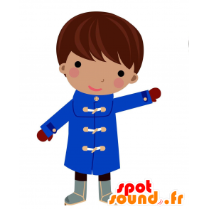 Mascotte de petit garçon habillé d'un long manteau bleu - MASFR028800 - Mascottes 2D/3D