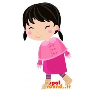 Mascotte de fillette brune habillée en rose - MASFR028801 - Mascottes 2D/3D