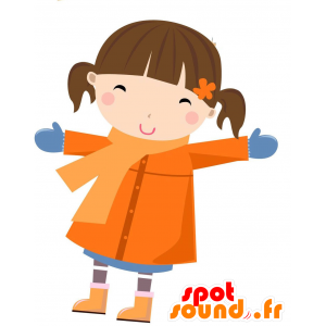 κορίτσι μασκότ με δύο παπλώματα και ένα πορτοκαλί παλτό - MASFR028802 - 2D / 3D Μασκότ