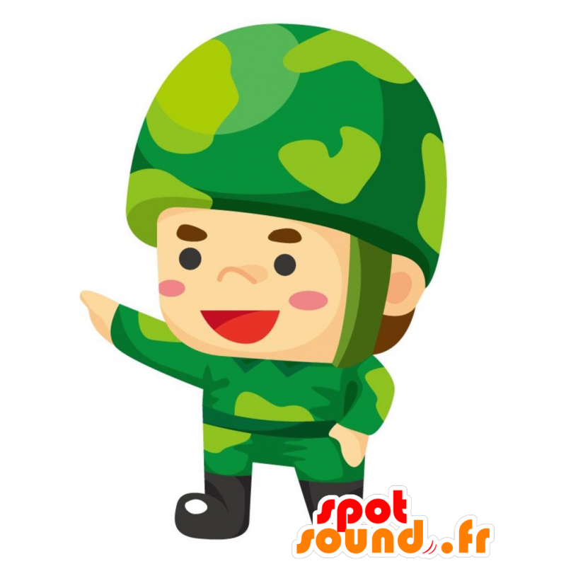 Żołnierz maskotka ubrana w zielony jednolitego, z kaskiem - MASFR028804 - 2D / 3D Maskotki