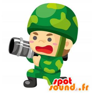 Mascotte gekleed in militair uniform, met helm - MASFR028805 - 2D / 3D Mascottes