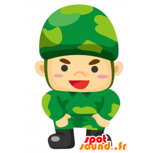 Militær maskot klædt i grøn uniform - Spotsound maskot kostume