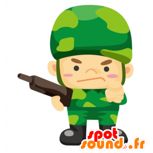 Militær maskot klædt i grøn uniform - Spotsound maskot kostume