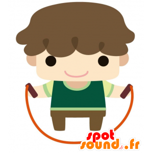 Chłopiec uśmiechnięta maskotka ubrana w zielony i brązowy - MASFR028814 - 2D / 3D Maskotki