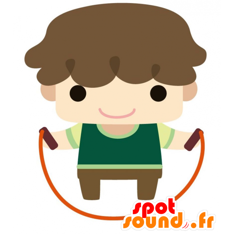 Mascotte de petit garçon souriant habillé en vert et marron - MASFR028814 - Mascottes 2D/3D