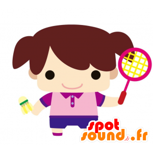 Menina mascote segurando badminton - MASFR028821 - 2D / 3D mascotes