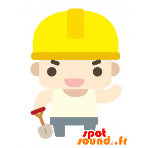黄色いヘルメットをかぶった労働者のマスコット-MASFR028823-2D / 3Dマスコット