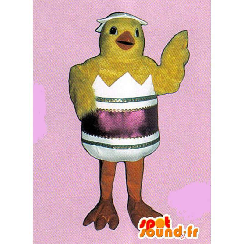 Geel kuiken mascotte in een schelp. Pasen Costume - MASFR007307 - Mascot Hens - Hanen - Kippen
