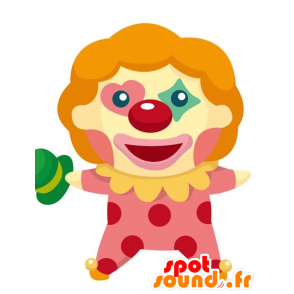 Mycket framgångsrik och färgglad clownmaskot. Cirkus maskot -