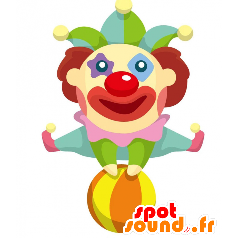 Munter og flerfarvet klovnemaskot. Cirkus maskot - Spotsound