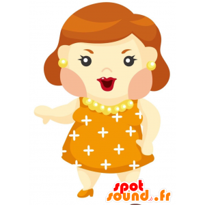 Mascotte de femme rousse habillée d'une robe orange - MASFR028841 - Mascottes 2D/3D
