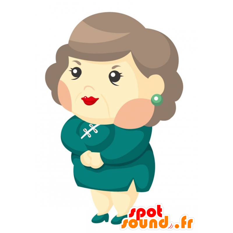 Mascotte de vieille femme en robe. Mascotte de mamie - MASFR028842 - Mascottes 2D/3D