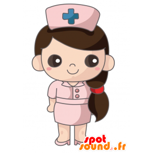 Donna infermiera mascotte con un foglio rosa - MASFR028853 - Mascotte 2D / 3D