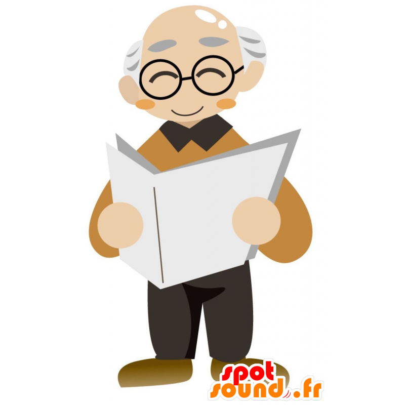Mascotte de vieil homme à lunettes. Mascotte de grand-père - MASFR028868 - Mascottes 2D/3D