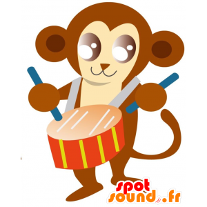 太鼓と茶色の猿のマスコット。サーカスマスコット-MASFR028870-2D / 3Dマスコット