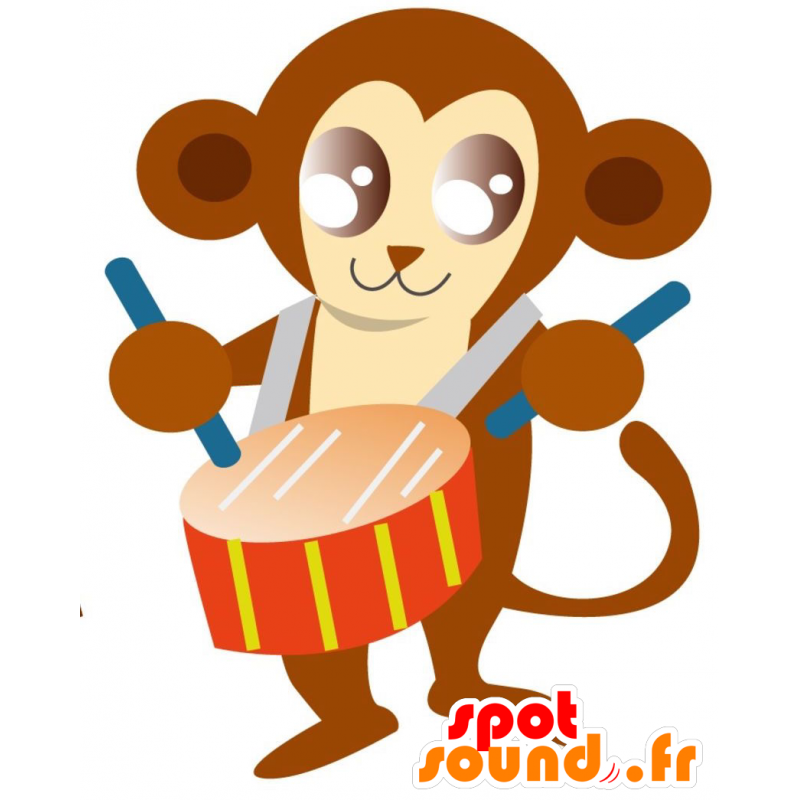 Brązowy małpa maskotka z bębna. Circus Mascot - MASFR028870 - 2D / 3D Maskotki