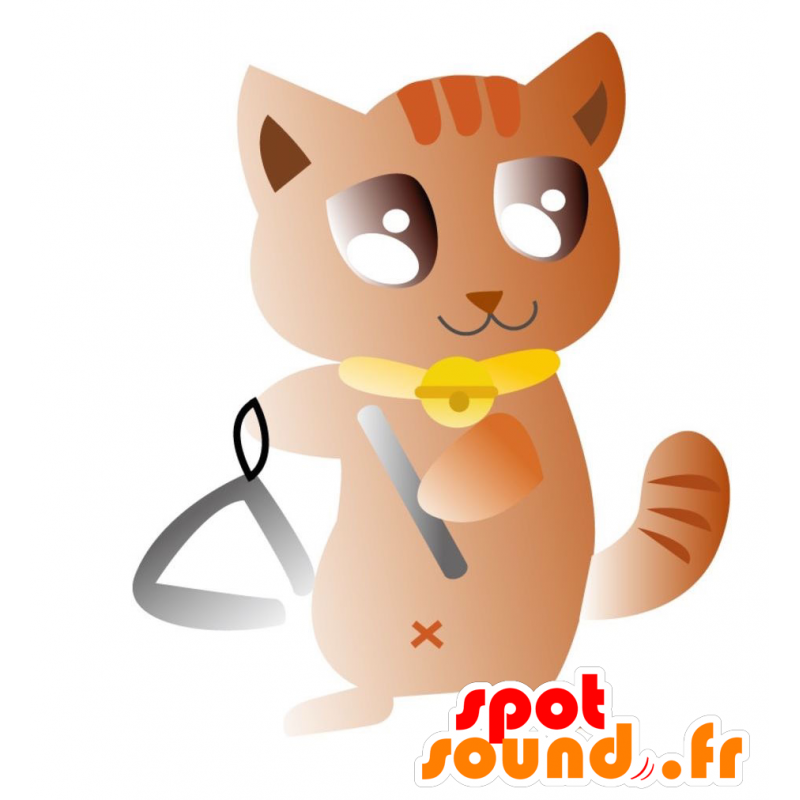 Hnědá kočka maskot s límečkem a žluté zvonek - MASFR028871 - 2D / 3D Maskoti