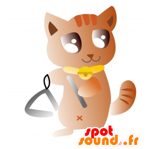 Mascotte gatto marrone con un collare e una campana gialla - MASFR028871 - Mascotte 2D / 3D