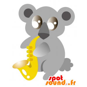 Grå koalamaskot med saxofon - Spotsound maskot