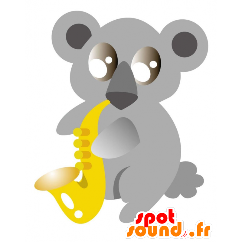 Maskotti harmaa koala kanssa saksofoni - MASFR028872 - Mascottes 2D/3D