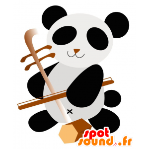Músico de la mascota de la panda, blanco y negro - MASFR028873 - Mascotte 2D / 3D