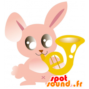 Mascotte de lapin rose avec un tuba et de grands yeux - MASFR028874 - Mascottes 2D/3D