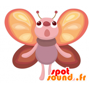 La mascota de la mariposa rosa, naranja, rojo y amarillo - MASFR028877 - Mascotte 2D / 3D